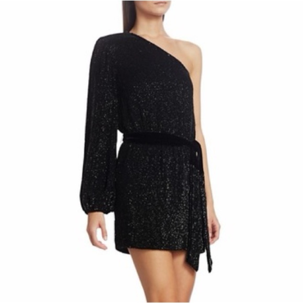 RETROFETE Bridget One-Shoulder Sequined Dress Black Size XS